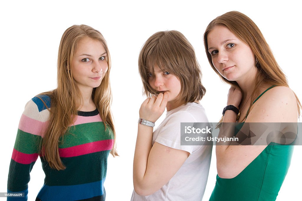 Três lindas meninas isolada em um branco - Foto de stock de Adolescente royalty-free
