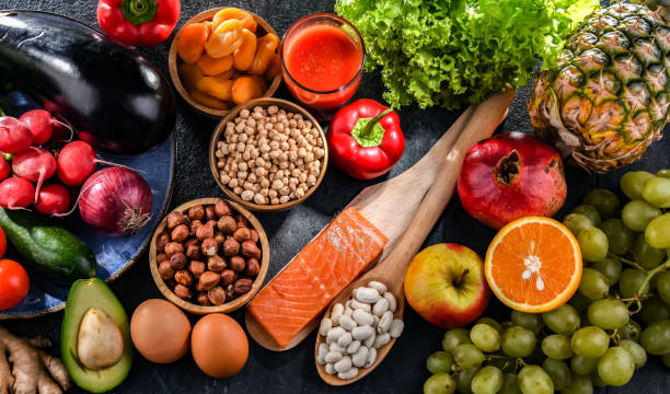 istock Food products representing the nutritarian diet 1458467443