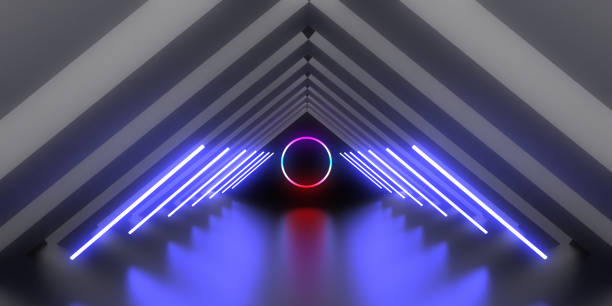istock 3D abstract background with neon lights. neon tunnel  .space construction . .3d illustration 1458471389