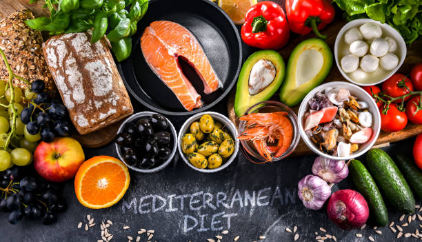 istock Food products representing the Mediterranean diet 1458472024