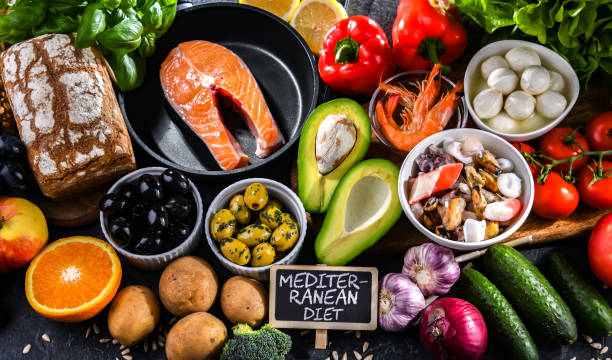 istock Food products representing the Mediterranean diet 1458472658