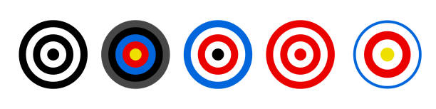 illustrations, cliparts, dessins animés et icônes de tir à l’arc, jeu d’icônes de cible de tir. signe de but. illustration vectorielle cible isolée sur fond blanc. - cible