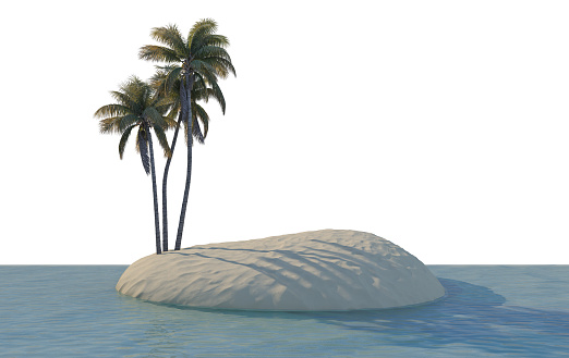 3D render island with coconut palm on white background