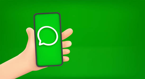 istock Cartoon hand holding modern smartphone with chat icon. 3d vector illustration with copy space 1458476269