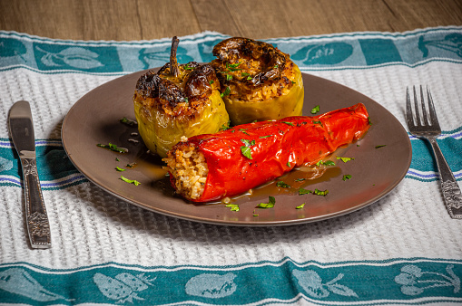 Greek traditional gemista, stuffed peppers with meat and rice 21 1 2023