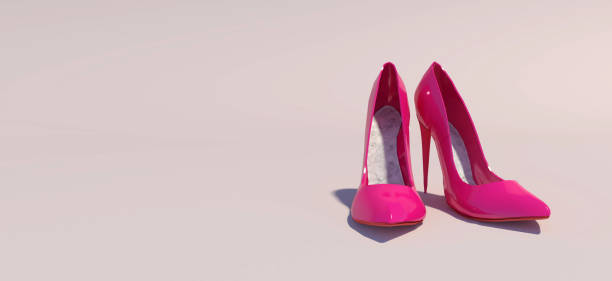 istock Nice pink high-heels 3D render in minimal nude background. 1458478759