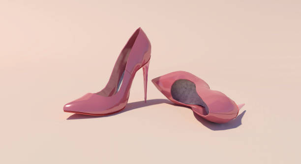 istock 3D render of rose gold high-heels sort in pink background. 1458478791