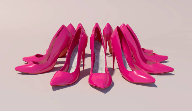 istock Beautiful pink magenta high-heels 3D render sort in light pink background. 1458478799