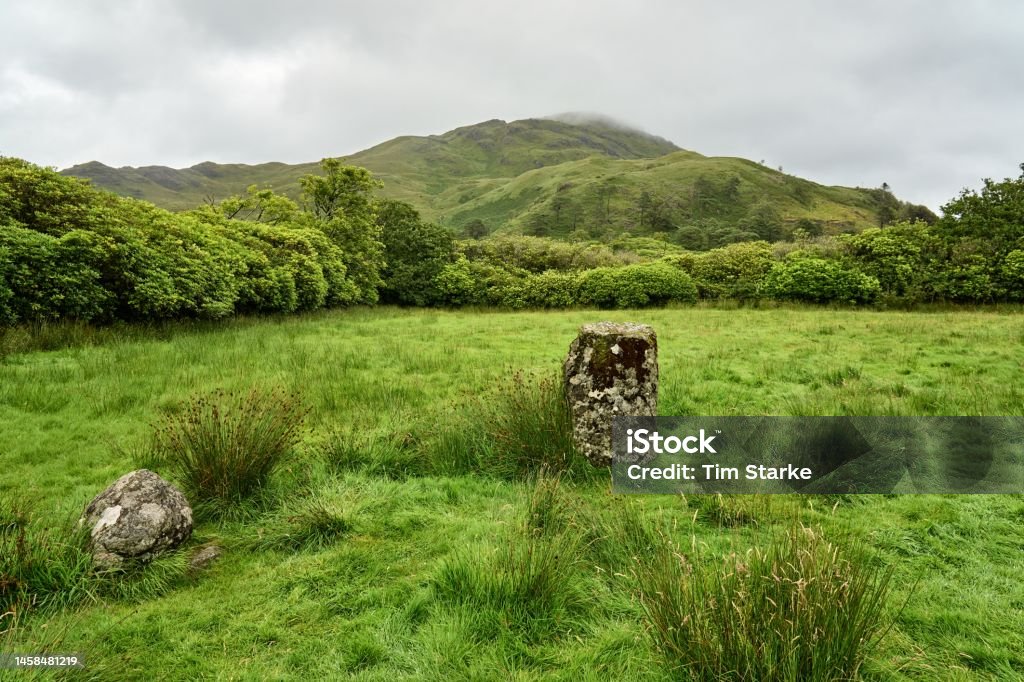 the stone circle of standing stones at Lochbuie on the Isle of Mull Isle of Mull, Scotland, Inner Hebrides, Lochbuie standing stones Ancient Stock Photo