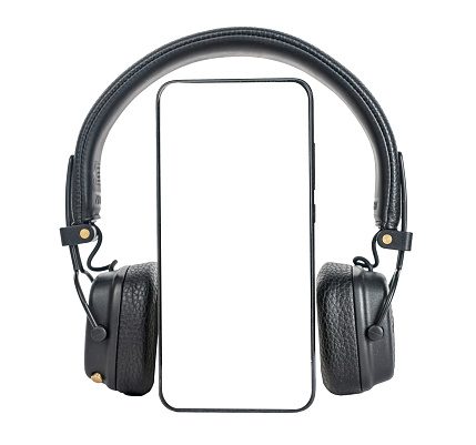 Wireless headphones with copy space on a white background