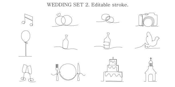 ilustrações de stock, clip art, desenhos animados e ícones de decoration continuous line hand drawing elements set for wedding photo book, invitations. - church wedding