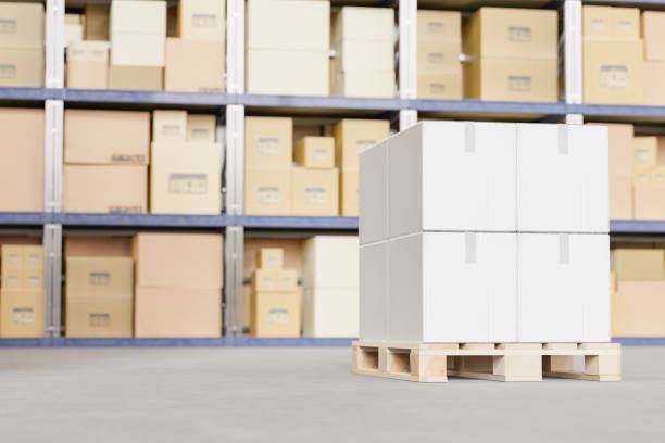 istock Cardboard boxes mock up ready for deliver in a warehouse. 3d render 1458485698