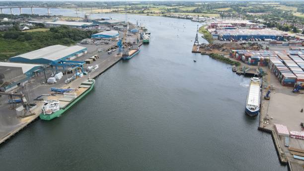istock Ipswich  container Port Suffolk UK drone aerial view 1458486869