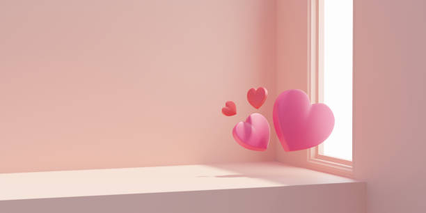 istock Abstract 3d Heart symbol place on table with window light 3d rendering 1458487126