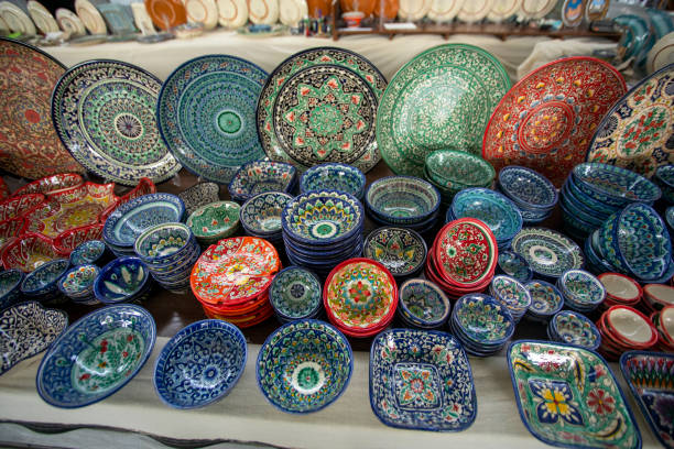 istock Hand-painted ceramic bowls in the bazaar. 1458487405