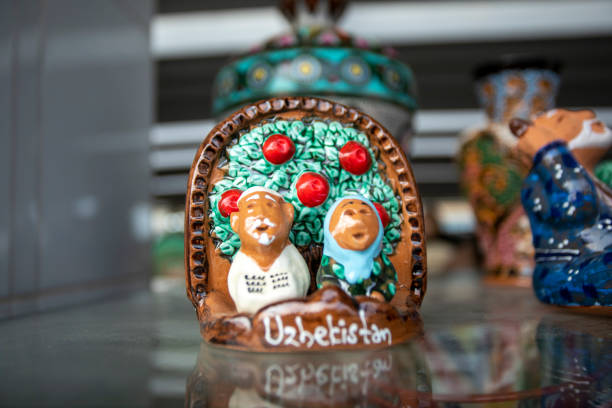 Ceramic souvenir with the inscription Uzbekistan.