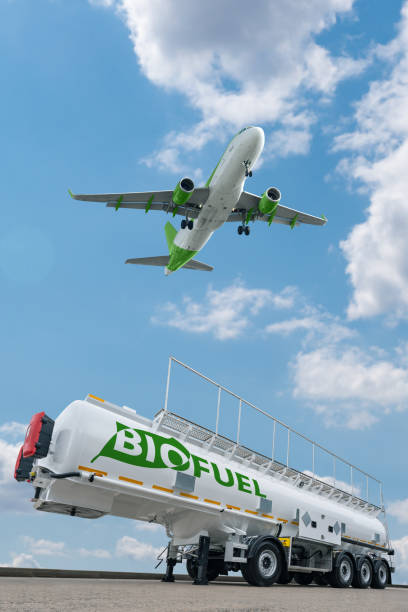 istock Airplane and biofuel tank trailer 1458489393