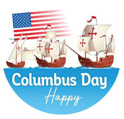 Vector Christopher Columbus Day and galleons in exploration