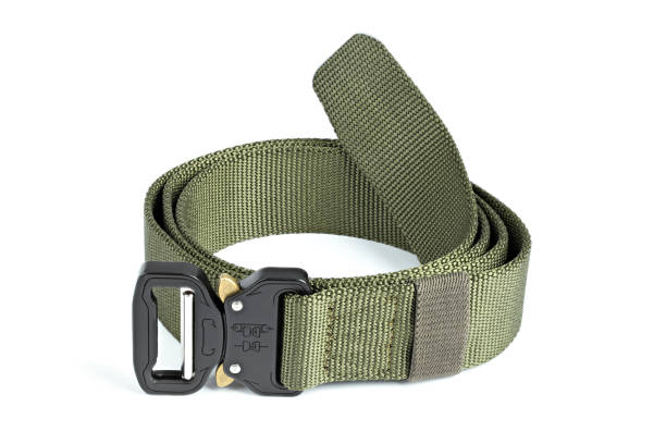 green mens nylon fastening belt isolated on white background. - waistband imagens e fotografias de stock