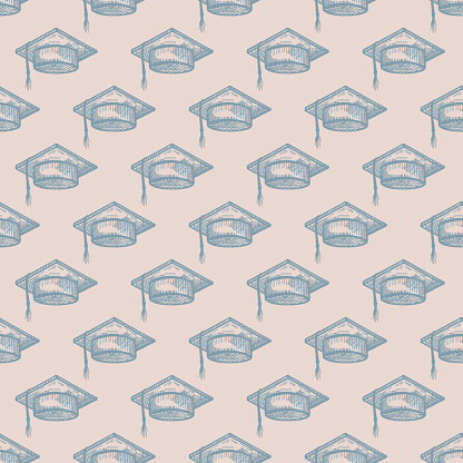 Rustic Grad Hat Pattern Graduate Hat Engraved Seamless Pattern Vintage Element Education In ...