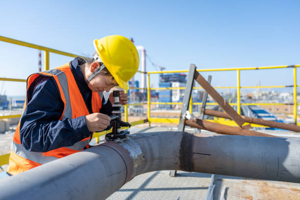 istock A female technician is testing equipment in a chemical plant 1458494871
