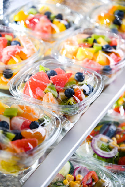istock Boxes with pre-packaged fruit salads in a commercial fridge 1458497108