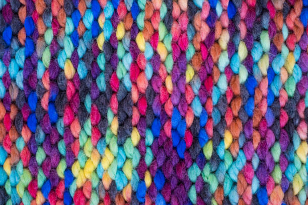 istock Pattern fabric made of wool. Handmade knitted fabric, white and brown wool background texture 1458497457