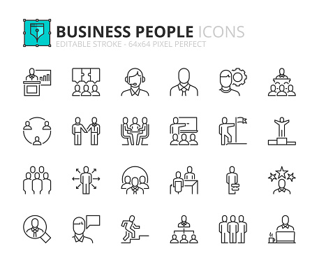 Outline icons about business people. Editable stroke. 64x64 pixel perfect.