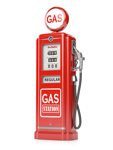 Retro gas fuel pump station isolated on white. 3d illustration