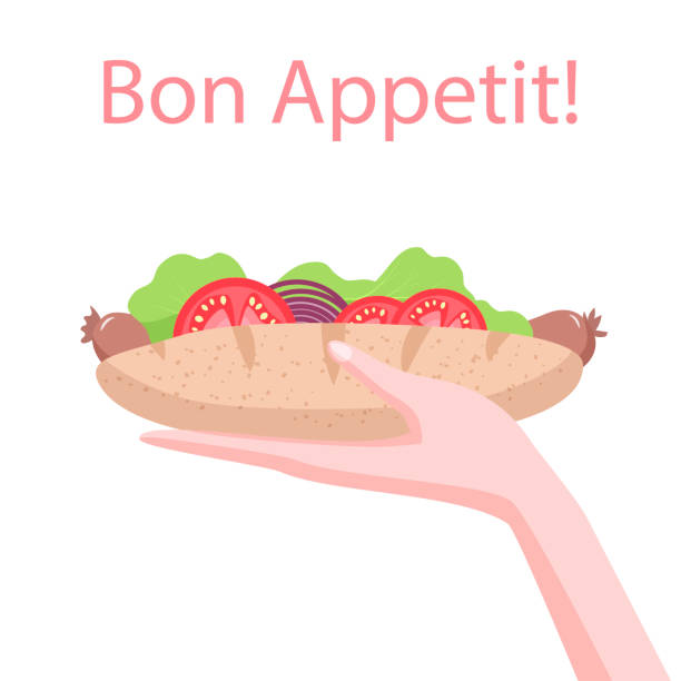 illustrazioni stock, clip art, cartoni animati e icone di tendenza di hotdog isolato con verdure in mano su sfondo bianco. - food lunch vegetable pattern