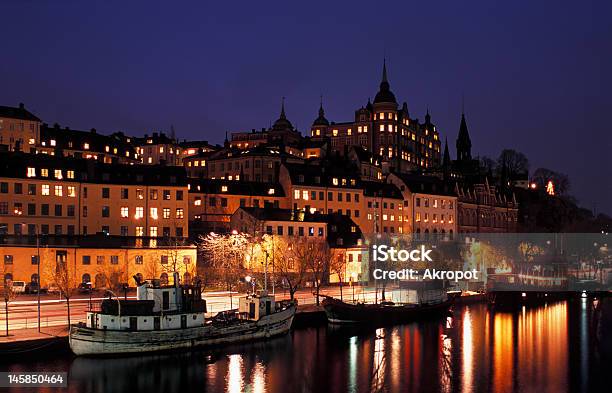 Noite Vista Do Aterro Stockholms - Fotografias de stock e mais imagens de Estocolmo - Estocolmo, Noite, Outono