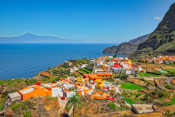 View of village Agulo on Canary Islands La Gomera in the province of Santa Cruz de Tenerife - Spain Agulo is located on the north coast of the island of La Gomera in the province of Santa Cruz de Tenerife of the Canary Islands. It is located 13 km northwest of the capital San Sebastián de la Gomera. agulo stock pictures, royalty-free photos & images