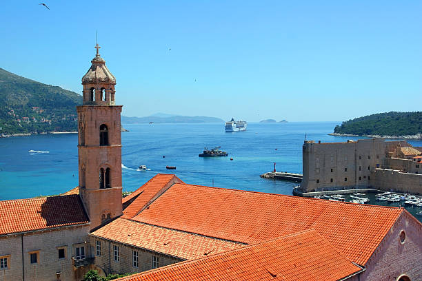 Cruise ship sailing from Dubrovnik stock photo