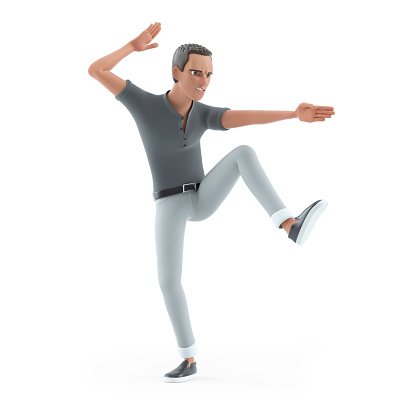 3d character man karate pose, illustration isolated on white background