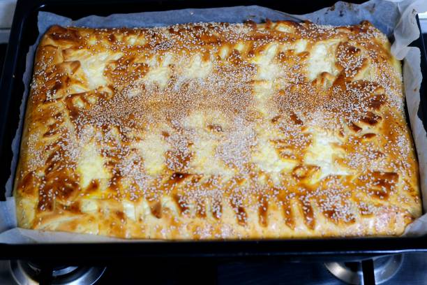 istock big pie on Black baking sheet with parchment paper fresh sprinkled with sesame seeds curd filling of beautiful yeast dough pie homemade baking cooking delicious healthy food homemade calcium for kids 1458513380