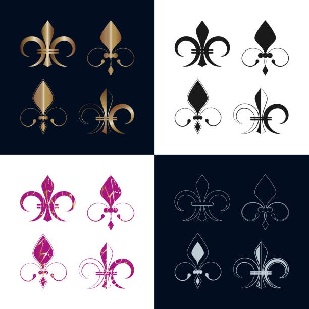 fleur de lis ikonensammlung - lily fleur de lys king flower stock-grafiken, -clipart, -cartoons und -symbole