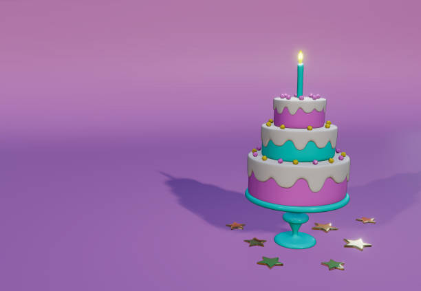 istock Holiday cake with a candle greeting card 3d illustration 1458515447