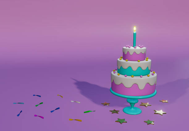 istock Holiday cake with a candle greeting card 3d illustration 1458515527