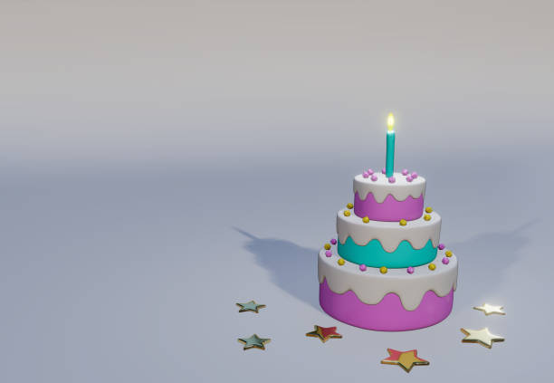 istock Holiday cake with a candle greeting card 3d illustration 1458515528
