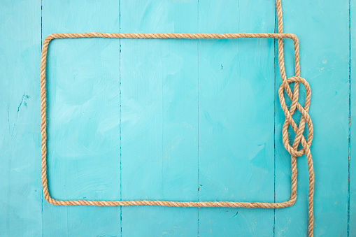 Rectangular Rope Jute Rope Rectangular Frame With A Knot On Blue Painted Boards Stock ...