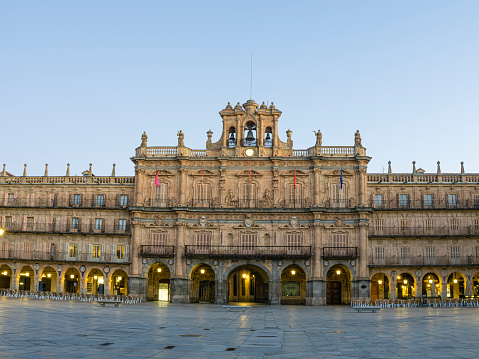 Plaza Mayor of Salamanca at dawn on a winter day