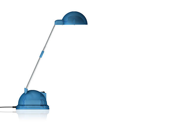 Azul transparente com lâmpada de mesa em branco - fotografia de stock