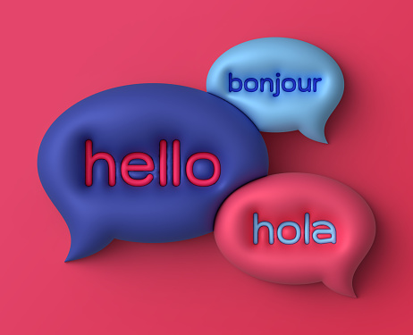 Translation different languages chat speech bubble communication symbol icon design 3D.