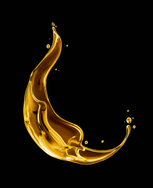 istock Beautiful oily splash with drops on a black background 1458522133