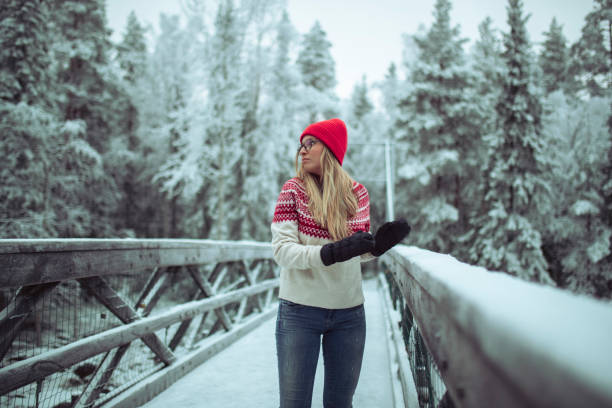 Free Stock Photo of Woman Standing on Bridge in Snow | Download Free ...