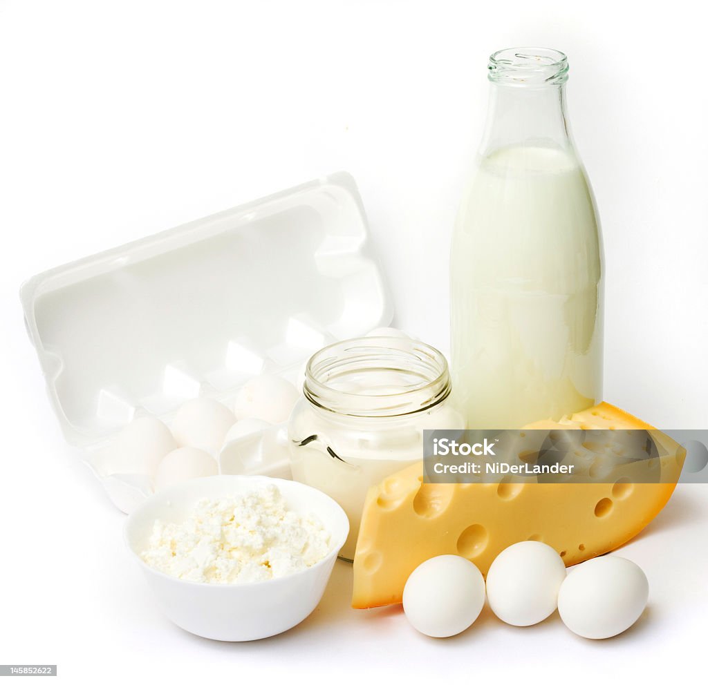 Świeże jaja i produkty mleczne - Zbiór zdjęć royalty-free (Artykuły spożywcze)