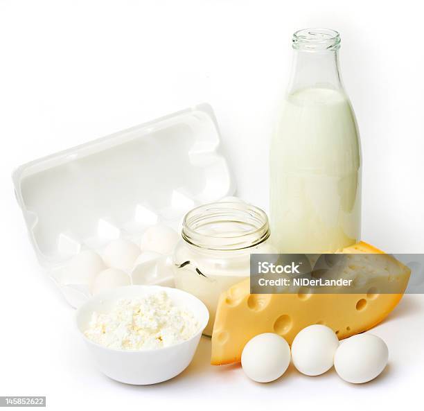 Świeże Jaja I Produkty Mleczne - zdjęcia stockowe i więcej obrazów Artykuły spożywcze - Artykuły spożywcze, Bez ludzi, Biały