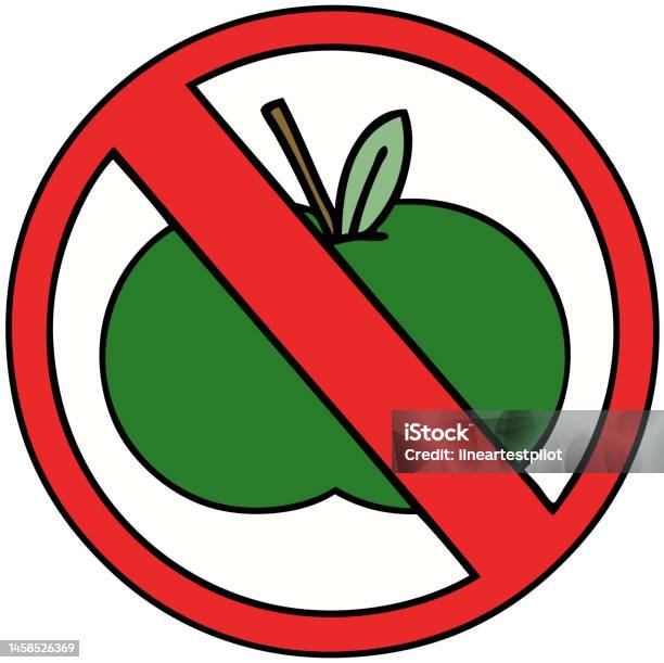 No Apples Cute Cartoon Of A No Fruit Allowed Sign Stock Illustration - Download ...