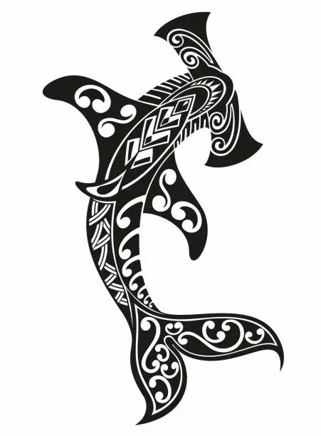 Vector illustration of Hammer sharks tattoo in Maori tribal style