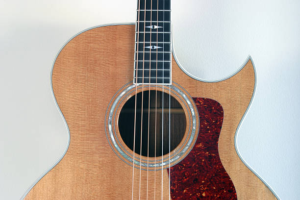 Acoustic guitar detail stock photo